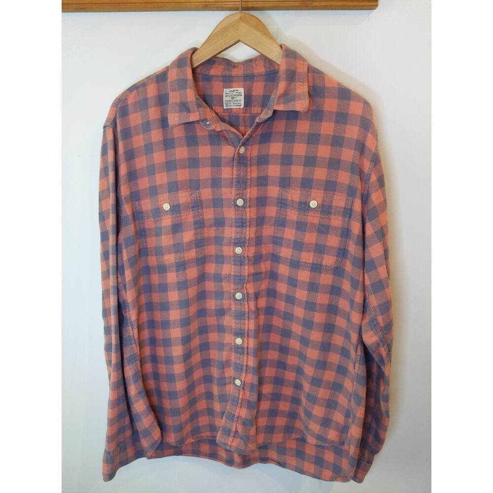 J.Crew Men's Flannel Shirt Pink Gray Gingham Plaid Slim Fit 100% Cotton XL